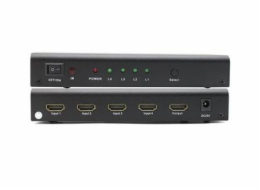 PremiumCord HDMI switch 4:1 s audio výstupy ( stereo, Toslink, coaxial )