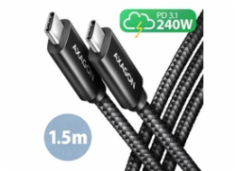 AXAGON BUCM2-CM15AB, CHARGE kabel USB-C <-> USB-C, 1.5m, Hi-Speed USB, PD 240W 5A, ALU, oplet, černý