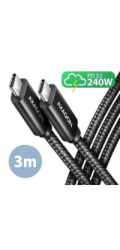 AXAGON BUCM2-CM30AB, CHARGE kabel USB-C <-> USB-C, 3m, Hi-Speed USB, PD 240W 5A, ALU, oplet, černý