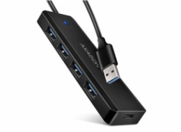 AXAGON HUE-C1A, 4x USB 5Gbps TRAVEL hub, USB-C napájecí konektor, kabel USB-A 19cm