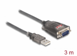 Delock Adaptér z USB 2.0 A na 1 x 9 pinový zástrčkový konektor RS-232 D-Sub s maticemi, se 3 x LED, délky 3m
