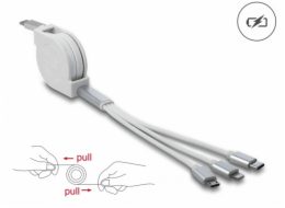 Delock Zatažitelný kabel USB Type-C™ 3 in 1 pro konektory osmipinový / Micro USB / USB Type-C™, bílý