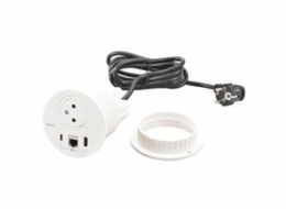 Legrand - Incara™ Disq 80 - Zapuštěná zásuvka 2P+T/USB A+C/RJ45, bílá, 2m
