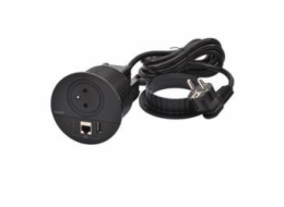 Legrand - Incara™ Disq 80 - Zapuštěná zásuvka 2P+T/USB A+C/RJ45, černá, 2m