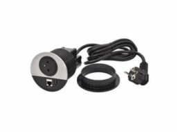 Legrand - Incara™ Disq 80 - Zapuštěná zásuvka 2P+T/USB A+C/RJ45, černá/kov, 2m