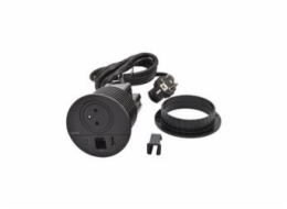 Legrand - Incara™ Disq 80 - Zapuštěná zásuvka 2P+T/USB A+C, kabel. vývod, černá, 2m