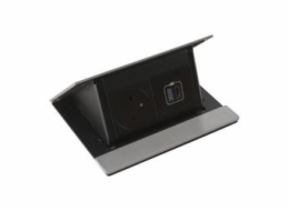 Legrand - Incara™ Pop-up - Osazená krabice do nábytku 2P+T/USB-C (30W PD), broušený hliník, kabel 2m