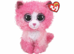 Maskot kočky TY, růžový, s kudrnatými vlasy Reagan, 24 cm