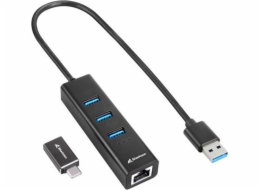 3-Port USB 3.2 Gen 1 Alu Hub + Ethernet, Dockingstation
