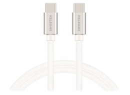 Swissten datový kabel USB-C / USB-C s textilním opletem, 2,0 M Stŕíbrný