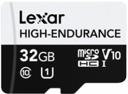 Lexar microSDHC 32GB LMSHGED032G-BCNNG Lexar paměťová karta 32GB High-Endurance microSDHC/microSDHC™ UHS-I cards, (čtení/zápis:100/30MB/s) C10 A1 V10 U1