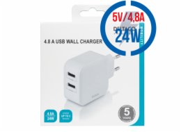 DELTACO USB-AC175, 2x USB A, Nabíječka, bílá