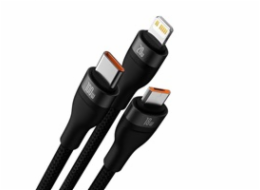 Baseus USB/USB-C kabel 3v1 Flash Series 2, USB-C + micro USB + Lightning, 100 W, 1,2 m, černá