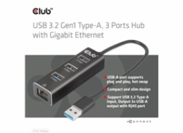 Club3D Rozbočovač, USB-A 3.2 Gen1 na 3x USB 3.1, Gigabit Ethernet