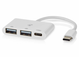 NEDIS USB hub/ 1x zástrčka USB-C/ 1x zásuvka USB-C/ 2x zásuvka USB-A/ 3 porty/napájení z USB/ bílý/ blistr