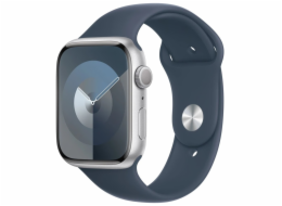 Hodinky Apple Watch Series 9 GPS, 45mm Silver Aluminium Case with Storm Blue Sport Band - M/L