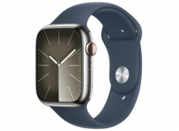 APPLE Watch Series 9 GPS + Cellular 45mm Silver Stainless Steel Case with Storm Blue Sport Band - S/M