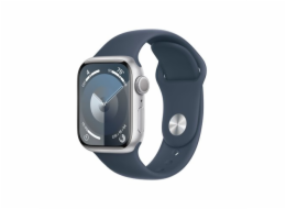 APPLE&nbsp;Watch&nbsp;Series&nbsp;9&nbsp;GPS&nbsp;41mm&nbsp;Silver&nbsp;Aluminium&nbsp;Case&nbsp;with&nbsp;Storm&nbsp;Blue&nbsp;Sport&nbsp;Band&nbsp;-&nbsp;M/L