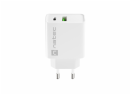 Universální nabíječka Natec RIBERA 20W 1X USB-A + 1X USB-C, bílá