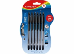 Keyroad Classic kuličkové pero KEYROAD Ball Pen Soft Jet, 0,7 mm, 6 ks, blistr, černá