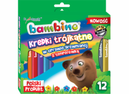 Svatý. Majewski pastelky BAMBINO v dřevěném rámu s trojúhelníkovým průřezem, 12 barev, s ořezávátkem