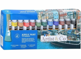 Akrylové barvy v tubách 12 ml, 12 barev