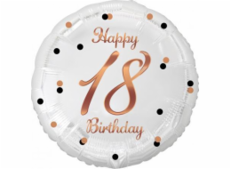 GoDan Happy 18 Birthday fóliový balónek, bílý, růžový a zlatý potisk, 18 (GODA2484) - 5902973147933