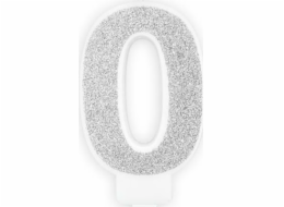 Narozeninová svíčka, číslo 0, stříbrný třpyt, 7 cm. univerzální
