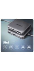 AXAGON HMC-5HL USB 5Gbps hub, 2x USB-A, HDMI 4k/60Hz, RJ-45 GLAN, PD 100W, kabel USB-C 20cm