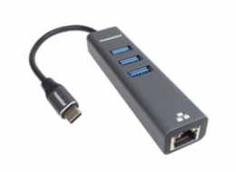 PremiumCord Adapter USB-C na Gigabit 10/100/1000Mbps + 3x USB3.0 konektor