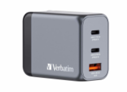 Verbatim cestovní adaptér GNC-65, GaN zástrčka, 2xUSB-C PD 65W, 1xUSB-A QC 3.0