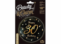 Fóliový balónek B&C Happy 30 Birthday, černo-zlatý