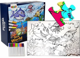 LEANToys Coloring Puzzle Markers Water World 24 ks