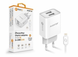 Chytrá síťová nabíječka ALIGATOR 2,4A, 2xUSB, smart IC, bílá, USB kabel pro iPhone/iPad