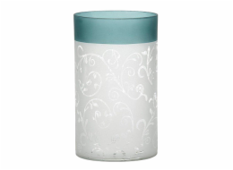 Svícen skleněný Yankee Candle, Tyrkysově-bílé pískované sklo se vzorem, výška 15 cm