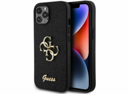 Guess PU Fixed Glitter 4G Metal Logo Zadní Kryt pro iPhone 12/12 Pro, černá Nové