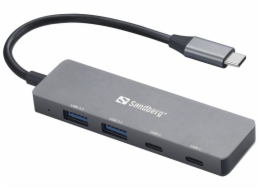 Sandberg USB-C HUB, porty 2xUSB-A a 2xUSB-C, stříbrná