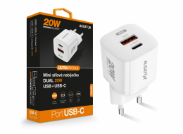 Chytrá mini síťová nabíječka ALIGATOR Power Delivery 20W, USB-C + USB-A, bílá