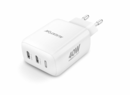 Chytrá síťová nabíječka ALIGATOR Power Delivery 40W, 2xUSB-C, USB-C kabel pro iPhone/iPad, bílá