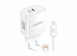 Chytrá síťová nabíječka ALIGATOR Power Delivery 20W, USB-C kabel pro iPhone/iPad, bílá