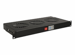 19" 1U 3 ventilátory s bimetalovým termostatem RAL černá do 19" lišt VJ19-3-T-B