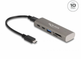 Delock 3 portový rozbočovač USB 10 Gbps včetně čtečky karet SD a Micro SD s konektorem rozhraní USB Type-C™