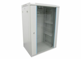 XtendLan 19" nástěnný rozvaděč 18U 600x600, nosnost 60 kg, skleněné kouřové dveře, rozložený, šedý
