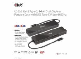 Club 3D dokovací stanice USB-C 3.2 Gen1 6in1 Hub 1x USB-C Video 4K60Hz, 1x HDMI 4K60Hz, 2x USB-A, USB-C PD 100W, RJ45