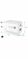 CONNECT IT Wanderer2 GaN nabíjecí adaptér 1×USB-C + 1xUSB-A, 33W PD, bílá