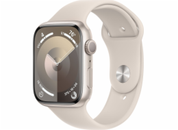 Chytré hodinky Apple Watch Series 9 GPS, 45mm hliníkové pouzdro Moonlight se sportovním páskem Moonlight – M/L