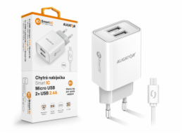 Chytrá síťová nabíječka ALIGATOR 2,4A, 2xUSB, smart IC, bílá, micro USB kabel