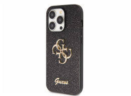 Guess PU Fixed Glitter 4G Metal Logo Zadní Kryt pro iPhone 15 Pro Max Black