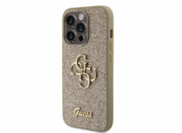 Guess PU Fixed Glitter 4G Metal Logo Zadní Kryt pro iPhone 15 Pro Gold