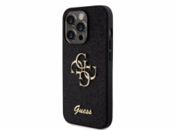 Guess PU Fixed Glitter 4G Metal Logo Zadní Kryt pro iPhone 15 Pro Black